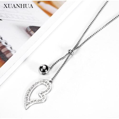 XUANHUA Charm Steel Ball Long Necklace Heart Pendant Necklace Stainless Steel Jewelry Woman Vogue 2019 Fine Jewelry Accessories