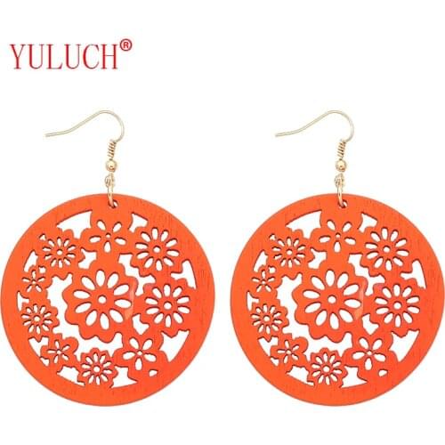 YULUCH New Color Natural African Wooden Round Cut Plum Blossom Pendant for National Fashion Woman Jewelry Earrings Gift