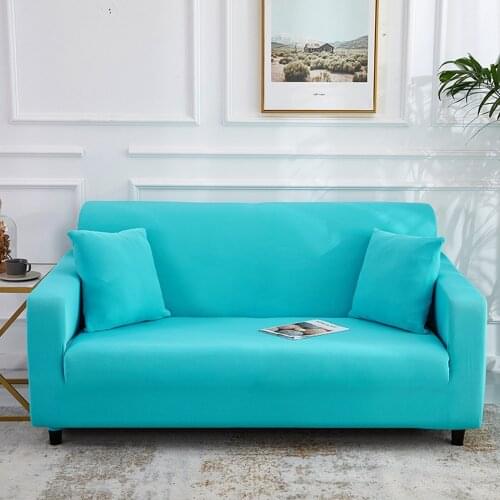 Armchair Protection Sofa Cover for Living Room Single Lover 3 4 Seater Blue Solid Color Elastic Spandex Couch Cover
