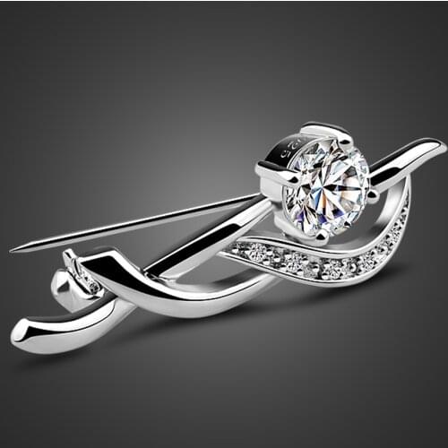 Fashion Brand 925 Sterling Silver Flower Brooch Elegant Woman Silver Jewelry Zircon Chest Needle Lady Clothing Accessories Gift