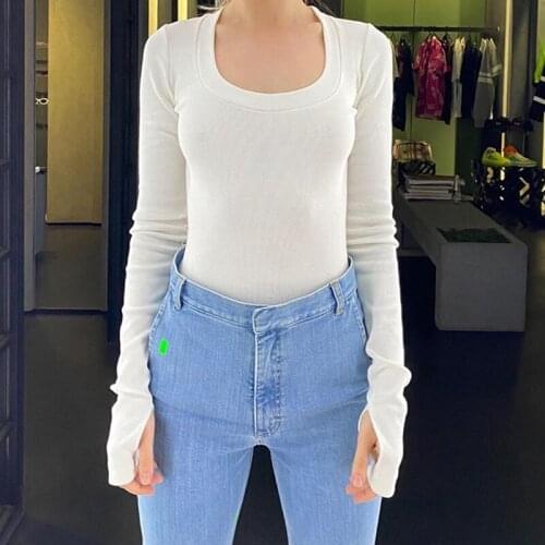 Womens Slim U-Neck Hook Finger Base T-Shirt One-Piece White