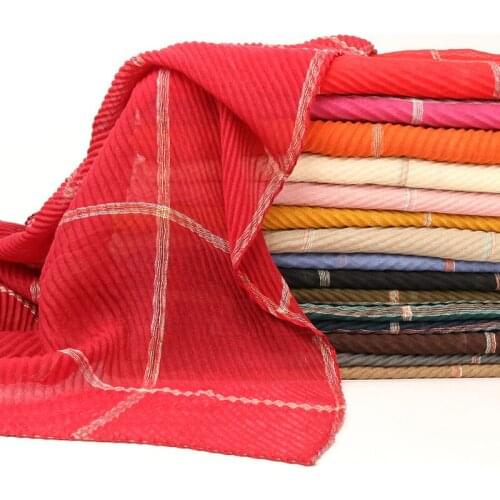 Printed plaid viscose scarf crinkle hijab women fashion wrinkle long shawl max scarves plain muslim turban wrap 200*90cm