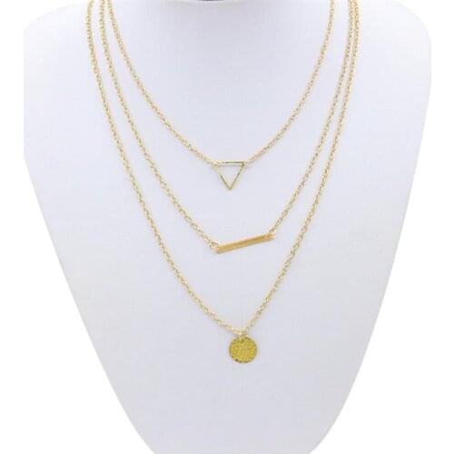 Women Multilayer Necklace Alloy round bright piece long square wide bar sequin hollow triangle short combination necklace