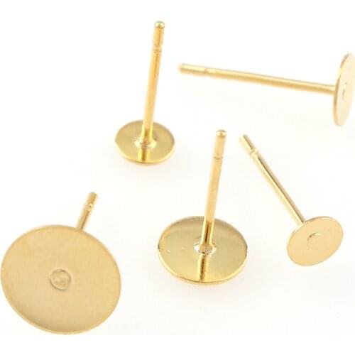 20pcs 4/5/6/8mm 316L Stainless Steel Gold Color Flat Head Earring Pin Without Hanging Hole DIY Earring Finding
