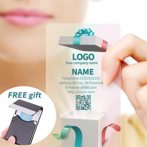 200 pcs/lot custom Transparent PVC Business Card visit cards Customized clear/frost Printing 85.5*54mm Free Card Holder