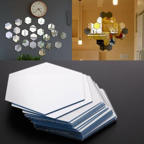 24PCS Hexagon Mirror Stickers Tiles Wall Decals Self-adhesive Mosaic Reflective DIY Sticker Home Living Bathroom Decoration