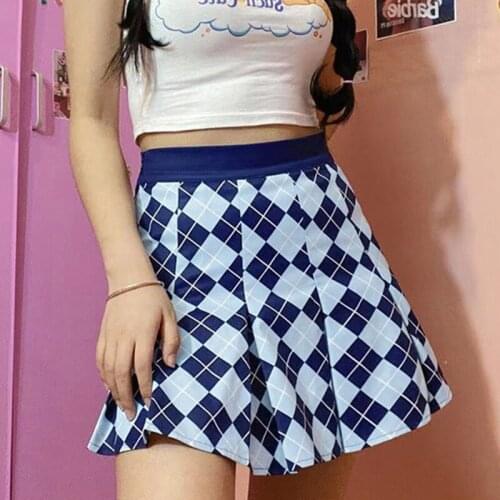 40GC Plaid Blue Girly Pleated Skirts Cute High Waisted Korean Style Ladies Short Dress All-match Summer Daily Wearing Outfit
