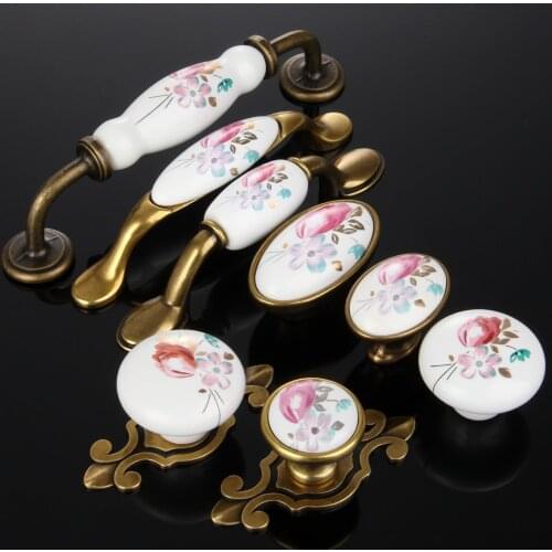 76/96/128mm Antique Ceramic Cabinet Handles Zinc Alloy Drawer Knob Wardrobe Door Handles Morning Glory European Furniture Handle