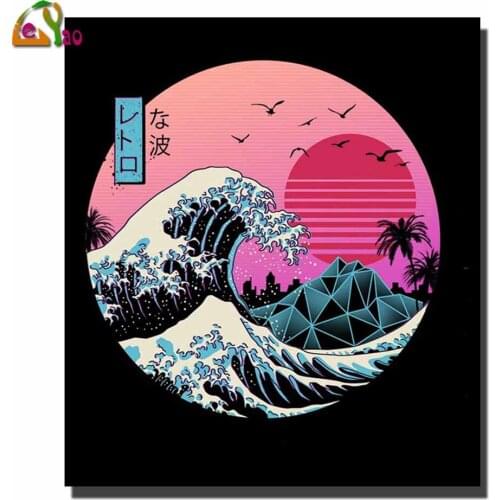 5D DIY Full Round Drill Diamond Painting The Great Retro Wave Paintings Mosaic Beadwork Mosaic Kit Rhinestone Drawing Art Craft