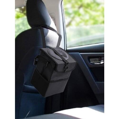 Car Trash Can With Lid Storage Pocket Leakproof Car Garbage Can Foldable Car Storage Bag Organizer Cargo Carrier Backseat Holder