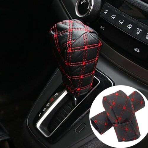 2 in 1 set of car artificial leather shift knob cover handbrake cover cover for Volkswagen POLO Tiguan Passat Golf EOS Scirocco