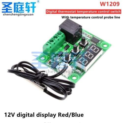 Thermostat digital temperature sensor, temperature controller, relay switch, 12V, 50-110C, W1209 red/blue digital display