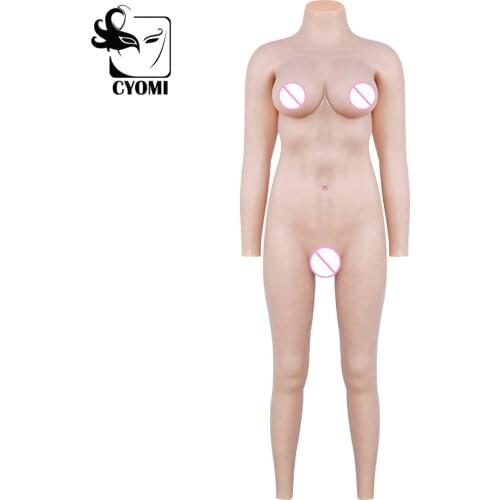 CYOMI 9-point Vagina Bodysuit with Arms Silk Cotton Crossdresser Silicone Breast Fake Boobs Drag Queen Christmas Costumes 1G