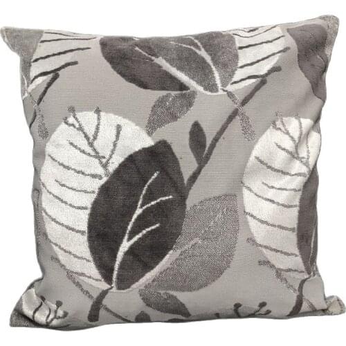 Decorative Cutting Velvet Cushion Cover Sofa Leaves Jacquard Grey Throw Pillowcase for Home
