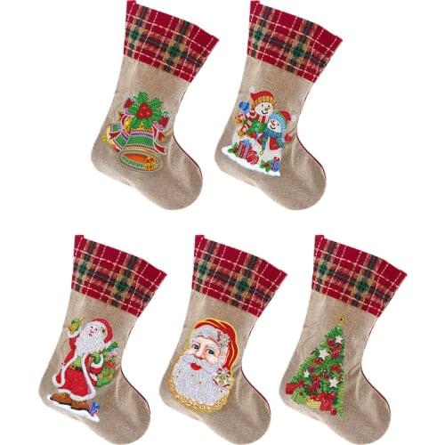 DIY 5D Diamond Painting Christmas Sock Art Embroidery Mosaic Gift Bag Xmas Rhinestone Candy Storage Bag Christmas Sock Gift