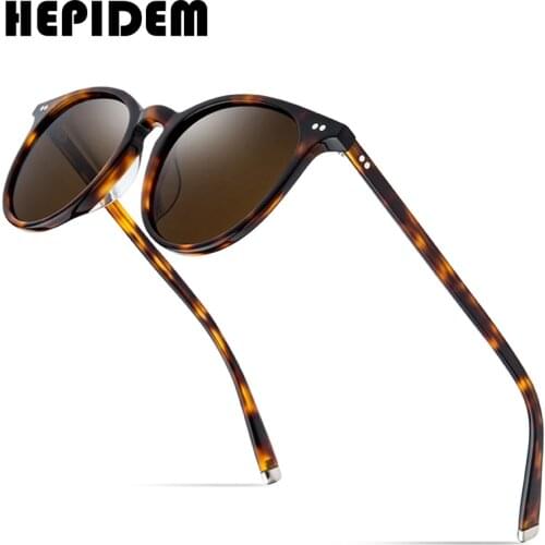 HEPIDEM Acetate Polarized Sunglasses Classical Brand Designer Gregory Peck Vintage Men Round Sun Glasses for Women UV400 9122