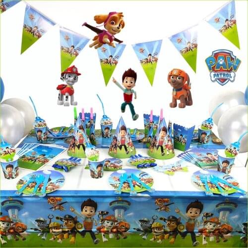 Paw Patrol Canine Birthday Kit Festival Christmas Party Supplies Disposable Tableware Banner Gift Bag Kid Anime Thing Cup Banner