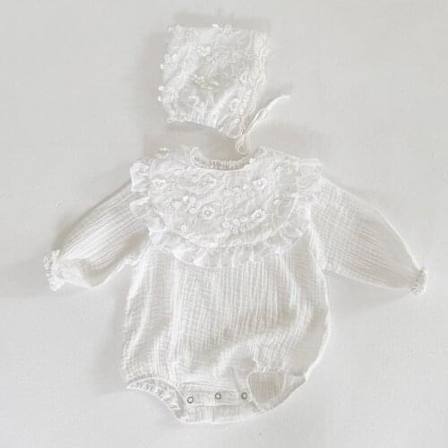 2020 Autumn Newborn Girls Jumpsuits Clothes Baby Knit Rompers + Hat + Bib Pure Color Knitted Long Sleeve Children Rompers