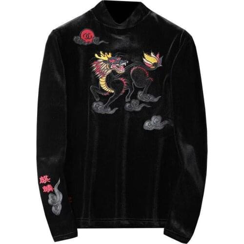 Pleuche turtleneck render unlined upper garment of male warm clothes and hair thickening trend embroidery winter T-shirt mens