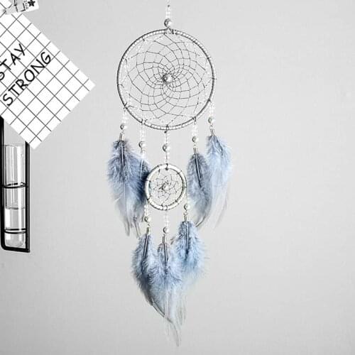 Dreamcatcher Original silver gray dream catcher 2 ring Indian feather hanging art bestie friends creative valentines day gifts