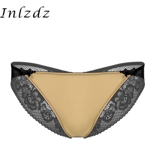 Men Crotchless Briefs Flower Pattern Lace Back Sissy Panties Lingerie Open Crotch Underwear Bowknot Elastic Waistband Underpants
