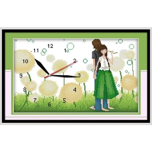 Hearts together cross stitch kit 14ct 11ct count print canvas wall clock stitching embroidery DIY handmade needlework