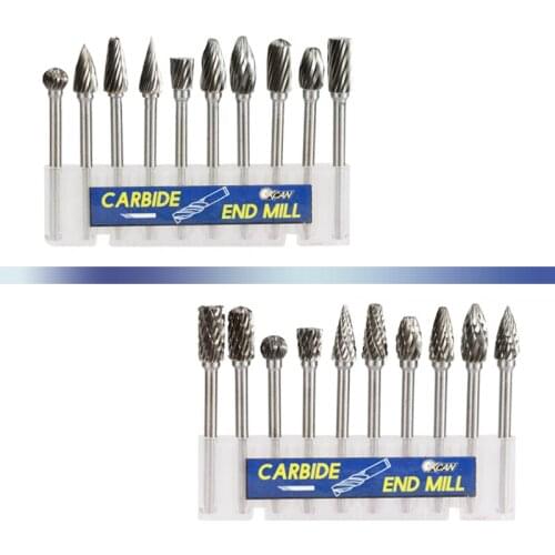 10 pcs 3mm shank 3mm / 5mm / 6mm single cut double-cut tungsten carbide set rotary burrs for rotary dremel accessories files