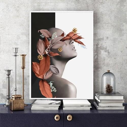 African Art Black White Woman Flower Painting on Canvas Cuadros Posters and Prints Scandinavian Wall Art Picture for Living Room
