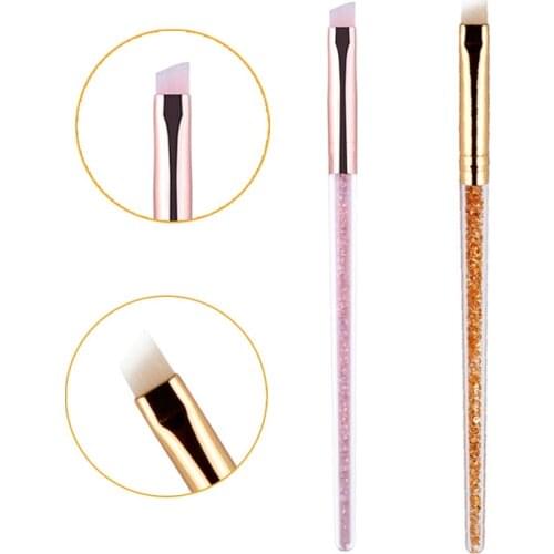 Nylon Oblique Angle Eyebrow Brush Plastic Rhinestone Handle Eye Brow Eyeliner Makeup Brush Eyebrow Powder Applicator Makeup Tool