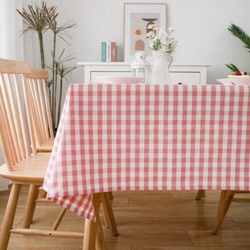 Pastoral Pink Plaid Grid Tablecloth For Wedding Dining Hotel Banquet Outdoor BBQ Home Decor Rectangular Cotton Linen Mantel Mesa