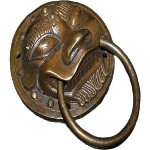 Chinese old craft Old pure copper tiger head door knocker pendant door decoration