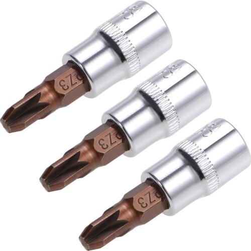 Uxcell 1/4" 3/8" Drive Bit Socket PZ1/2/3 S2 Steel 48mm Length to DIY Hand-making Household Maintenance Brass Silver Tone