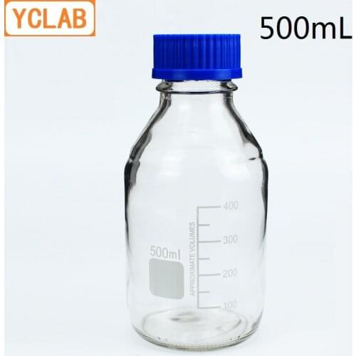 YCLAB 500mL Reagent Bottle Screw Mouth with Blue Cap Transparent Clear Glass Medical Laboratory Chemistry Equipment