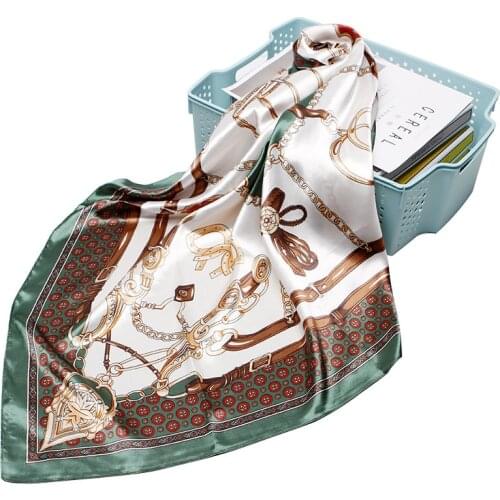 QLUKEOYY Silk Scarf Women 2021 Printing Versatile Silk Imitation Small Square Scarves Shawl Headband