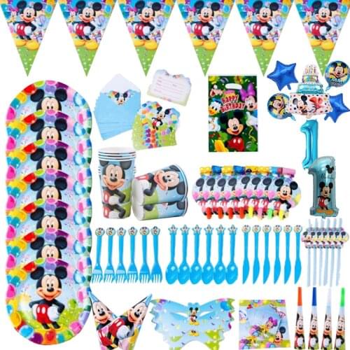 Mickey Mouse Happy Birthday Party Decorations DisposableTableware Kids Plate Cup Straw Napkins Bags Baby Shower Supplies