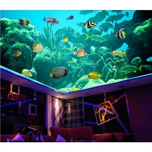 Customize stereoscopic 3d wallpaper ceiling Underwater world dolphin ceiling wall papers home decor 3d