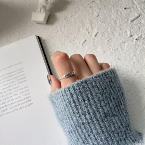 Retro Authentic S925 Sterling Silver Fine Jewelry "Always" engraved personality Thin open rings J289