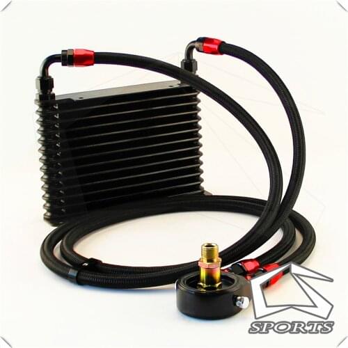 Universal 13 Row AN8 Oil Cooler 260x174x32mm + Filter Adapter Hose End Kit Black