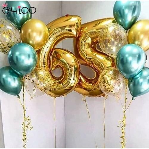 GIHOO 16pcs/Lot Birthday Party Decor 12Inch Metallic Green Balloon 40 Inch Gold 1 2 3 4 5 6 7 8 9 Number Balloon For Baby Shower
