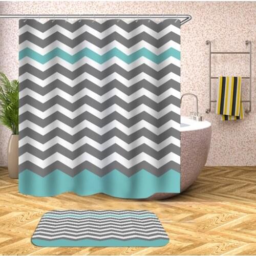 Wavy Stripes Bathroom Shower Curtain Geometric Printed Waterproof Bath Curtains for Bathtub Bathing Cover Large Wide 12pcs Hooks