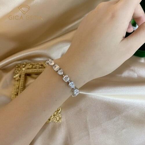 GICA Sparkling Created Moissanite Bracelet100% 925 Sterling Silver Bangle For Women Wedding Party Bride band Fine Jewelry Gifts