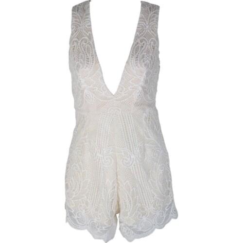 Playsuit romper sexy casual beach party elegant short beige white sleeveless sundress tank lace bodysuit 2018 female summer