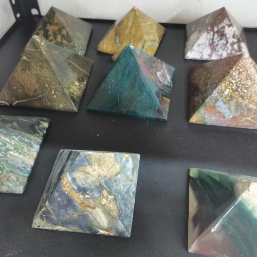 10cm Natural Ocean Jasper Pyramid Landscape Stone Sea Jade Mineral Crystal Colorful Ornament Room Decor Accessories For Sale