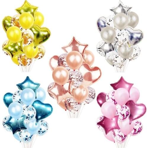 15pcs rose gold latex balloon sequins star heart-shaped aluminum foil set birthday party wedding decoration balloons globos