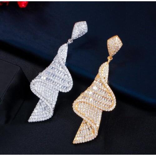 2021 Designer Micro Earrings For Women High Quality Round Drop Luxury Geometric Spiral Sparkling Zircon Niche Jewelry 6.2cm