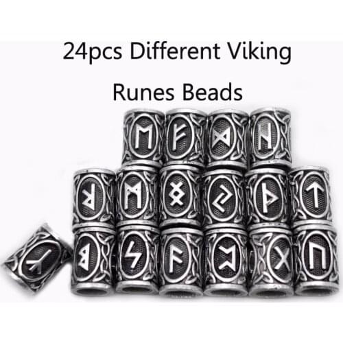 24pcs Original Viking Runes Charms Beads Findings for Bracelets Pendant Necklace Beard Hair