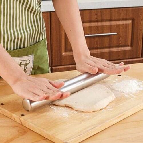 34.5CM Stainless Steel Fondant Rolling Pin Baking Rough Clay Pizza Pasta Roller Non Stick Cake Decoration Accessories Tool