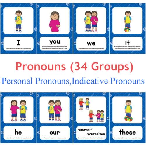 34 Groups/Set English Pronouns Flashcards Pocket Card Personal&Indicative Pronouns Game Montessori Educational Toys for Children