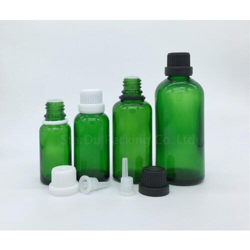 5ml 10ml 15ml 20ml 30ML 50ml 100ml Green Glass Bottle, Vials Essential Oil Bottle with tamper evident cap Perfume bottles