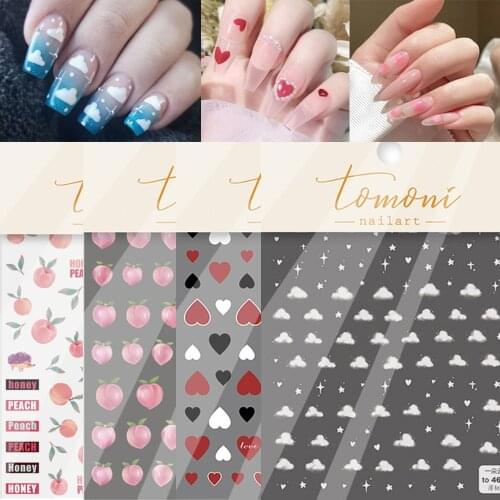 5D Heart Nail Sticker Summer Cloud Nail Art Decorations Peach Heart Design Self-adhesive Back Glue Nails Beauty Supplies
